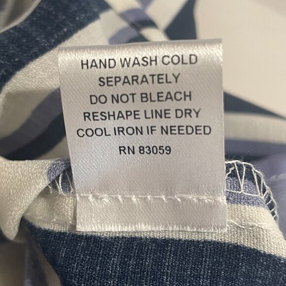 Supply & Demand Vertical Stripe Ruffle Sleeve Top, Button-Down, V-Neck, Blue, M - Picture 5 of 6